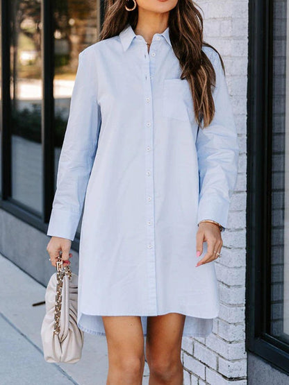 Button Up Collared Neck Long Sleeve Shirt Dress Carauana Store