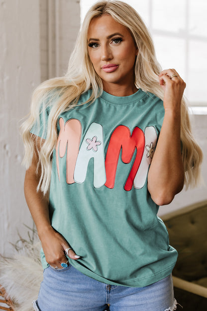 Sea Green MAMA Printed Mineral Wash Crewneck T Shirt
