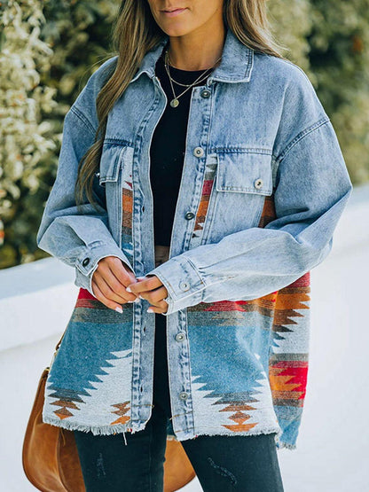 Collared Neck Dropped Shoulder Denim Jacket Carauana Store