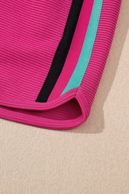 Striped Detail Flutter Sleeve Zipped Collar Top and Short Set Carauana Store