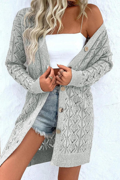 Openwork Button Down Long Sleeve Cardigan Carauana Store