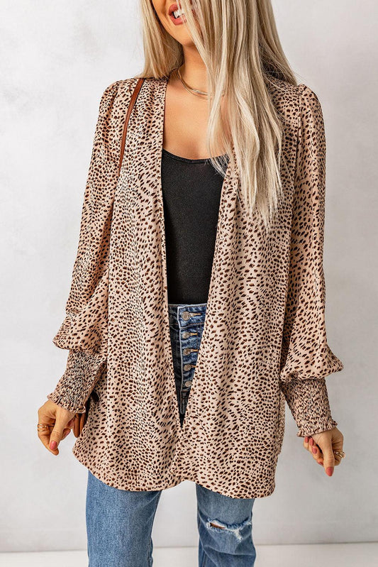 Leopard Print Balloon Sleeve Cardigan Carauana Store