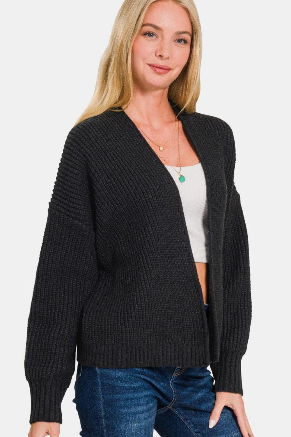 Zenana Open Front Drop Shoulder Sweater Cardigan Carauana Store