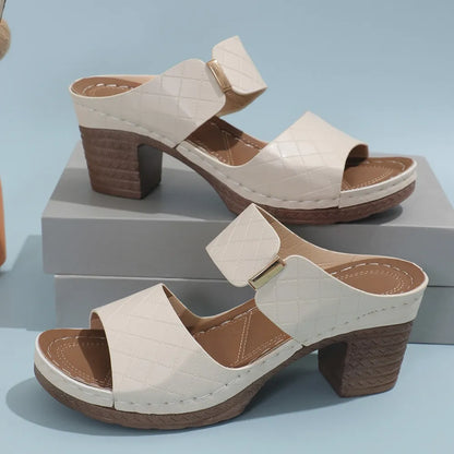 PU Leather Block Heel Sandals Carauana Store