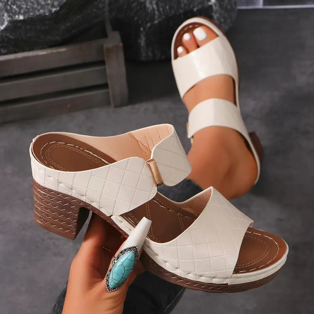 PU Leather Block Heel Sandals Carauana Store