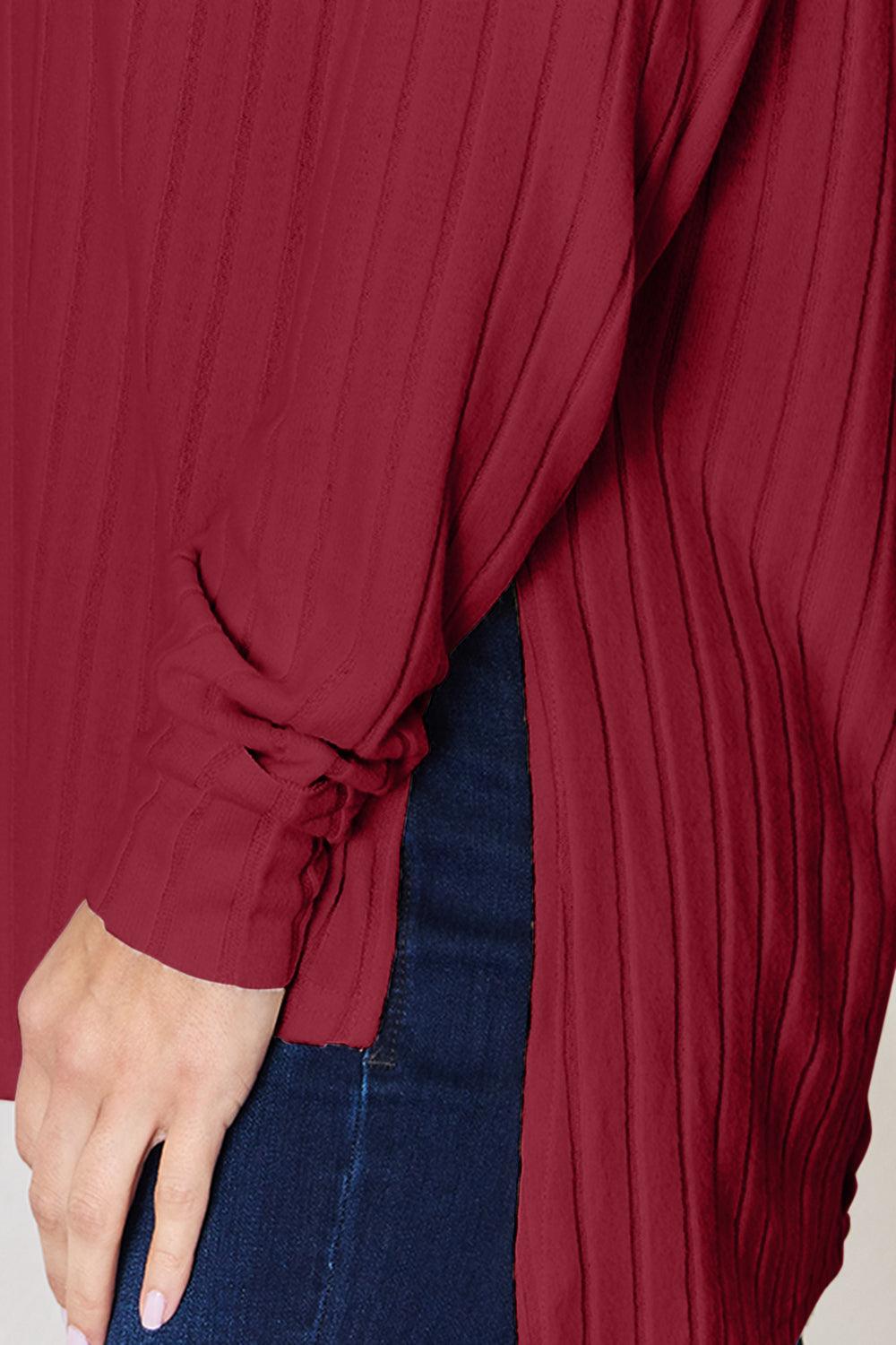 Basic Bae Full Size Ribbed Round Neck Slit T-Shirt Carauana Store