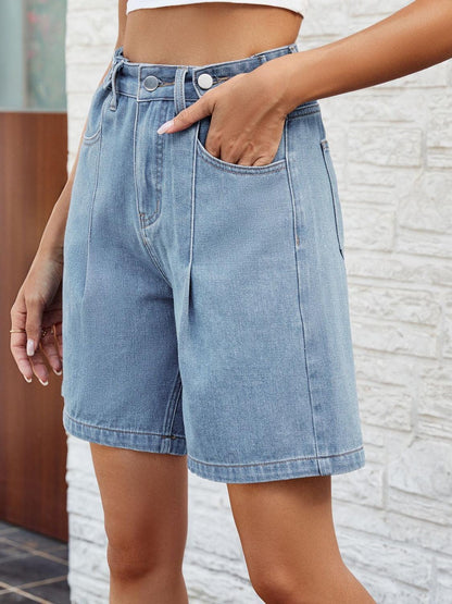 High Waist Denim Shorts with Pockets Carauana Store