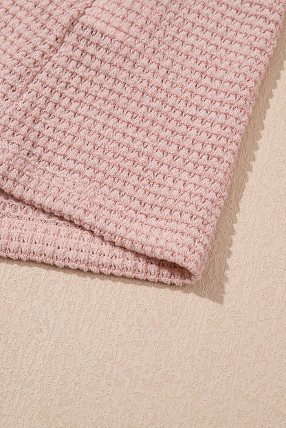 Light Pink Lace Patchwork Waffle Short Sleeve Top