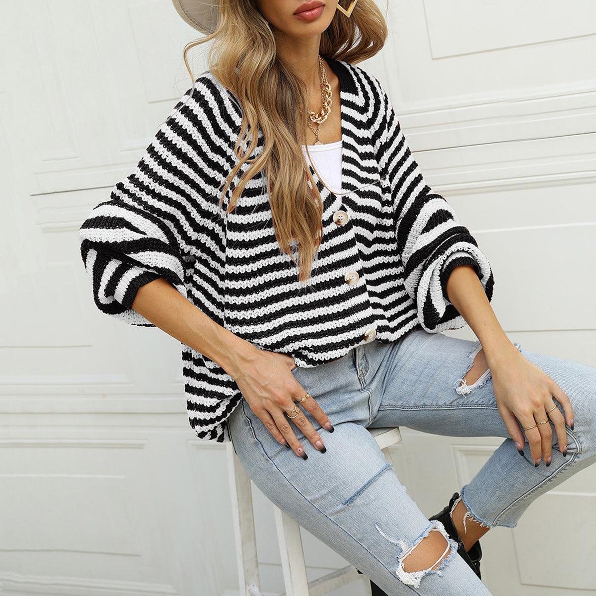 Striped Button Down Long Sleeve Cardigan Carauana Store