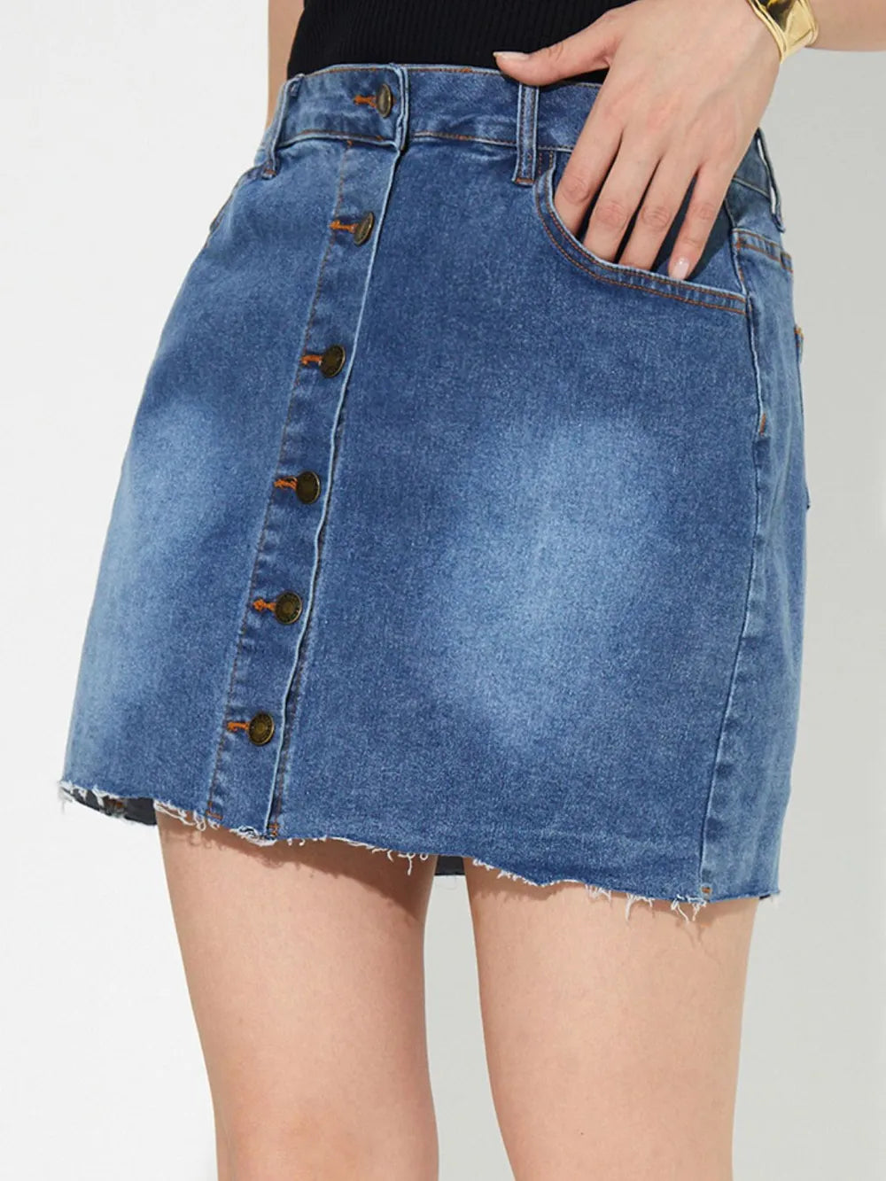 Pocketed Button Up Denim Skirt Carauana Store