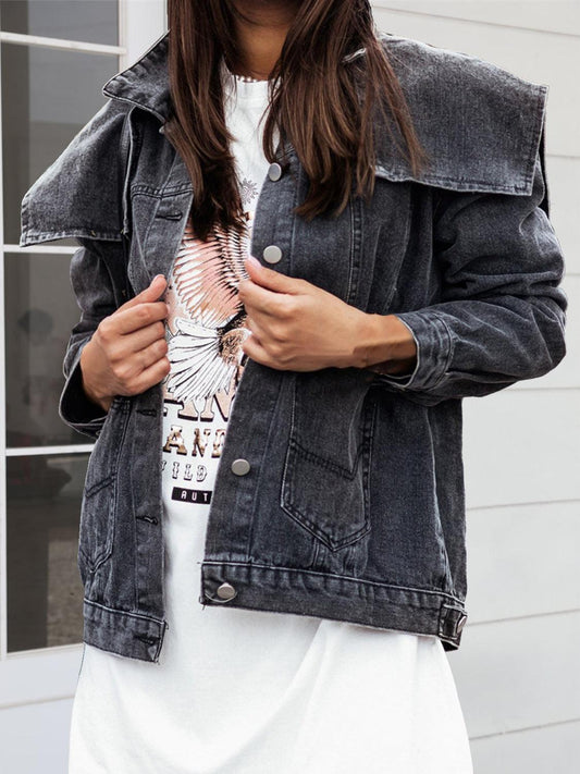 Collared Neck Button Down Denim Jacket Carauana Store