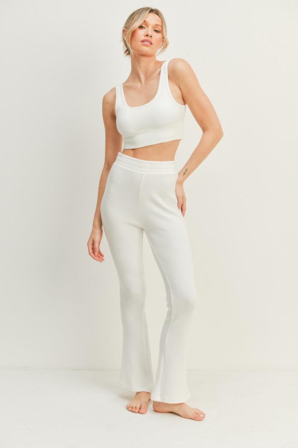 Kimberly C Waffle Tank and High Waist Flare Pants Set Carauana Store