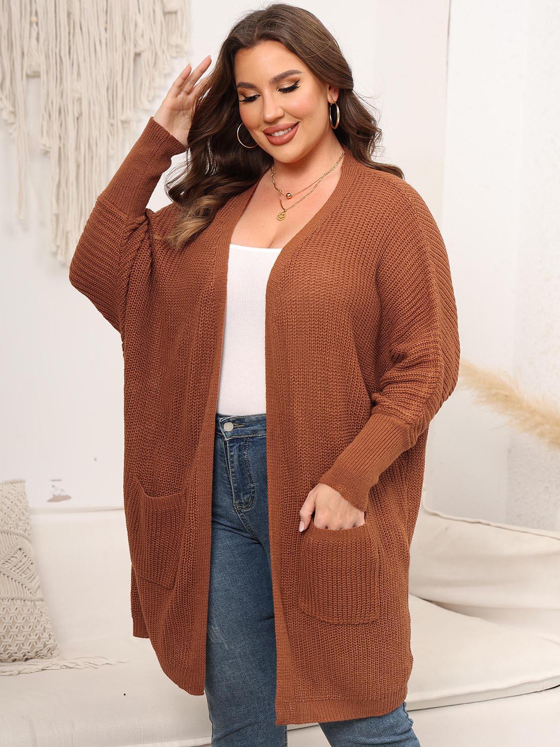 Plus Size Open Front Cardigan With Pockets Carauana Store