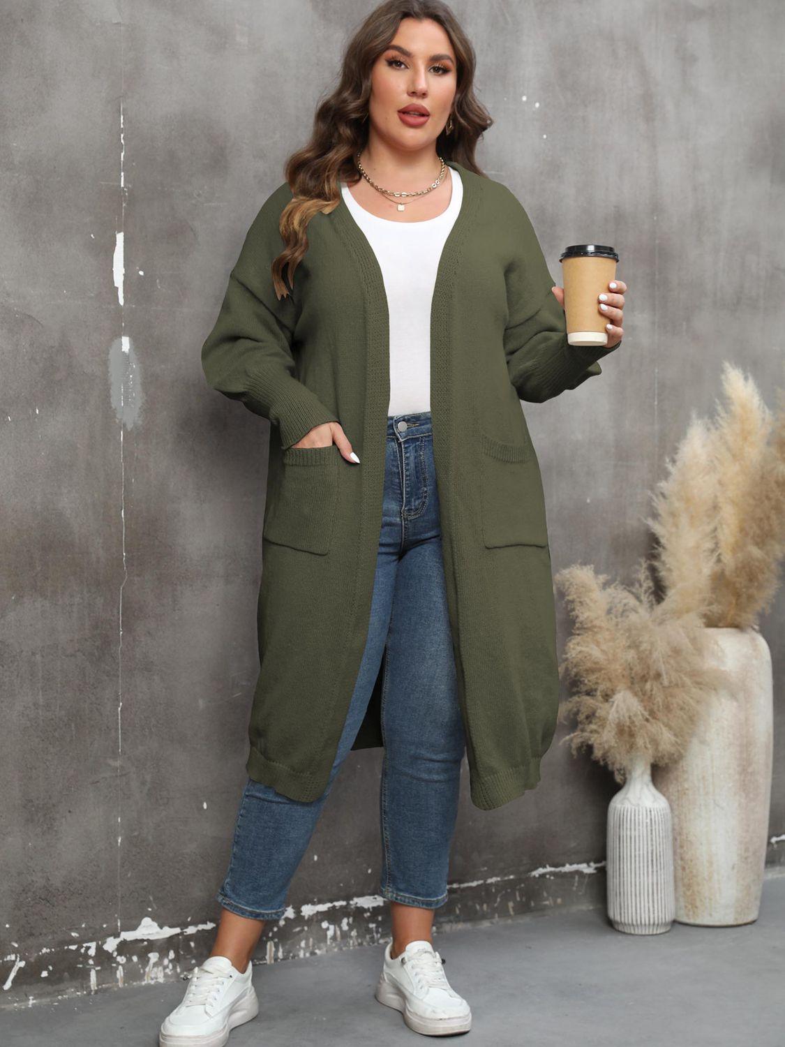 Plus Size Long Sleeve Pocketed Cardigan Carauana Store