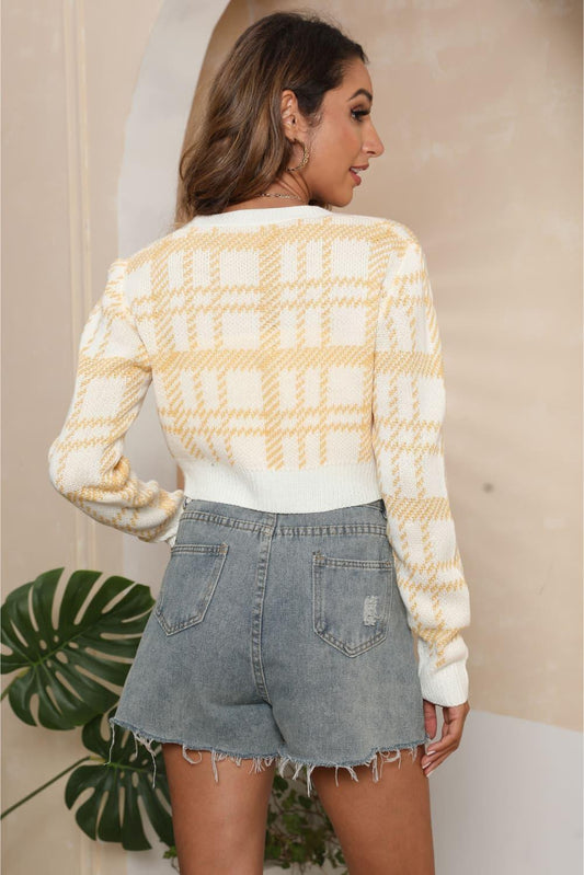 V-Neck Cropped Button-Up Cardigan Carauana Store