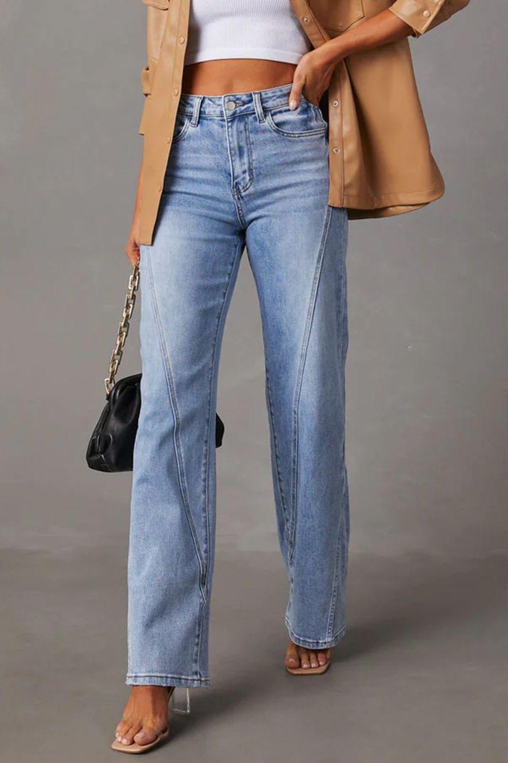 High Waist Straight Jeans with Pockets Carauana Store