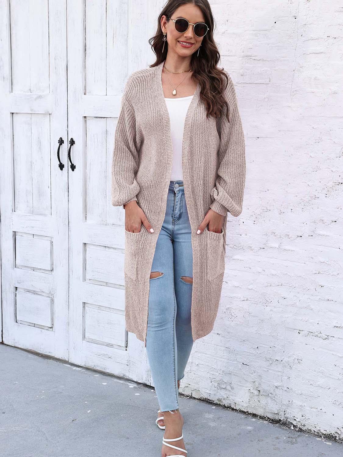 Open Front Longline Cardigan with Pockets Carauana Store