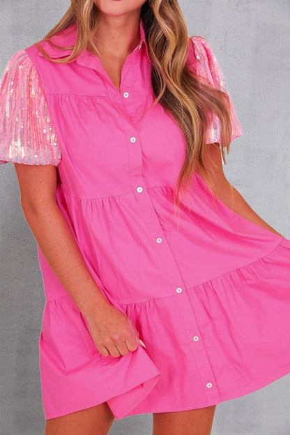 Sequin Button Up Tiered Dress Carauana Store