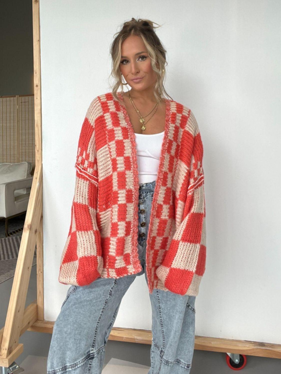 Plaid Open Front Long Sleeve Cardigan Carauana Store