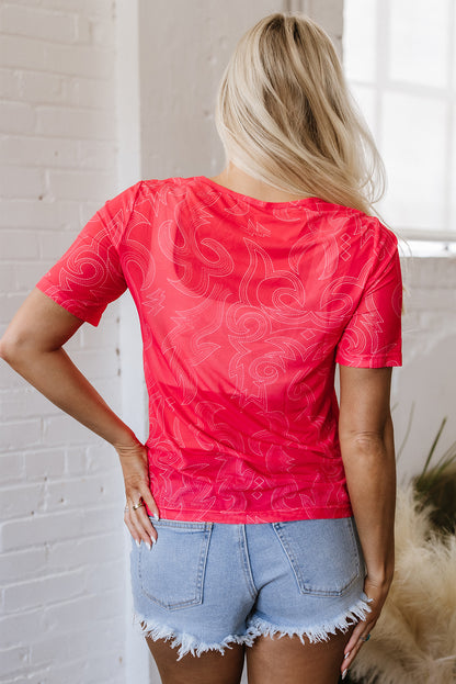 Red Western Girls Mesh T Shirt