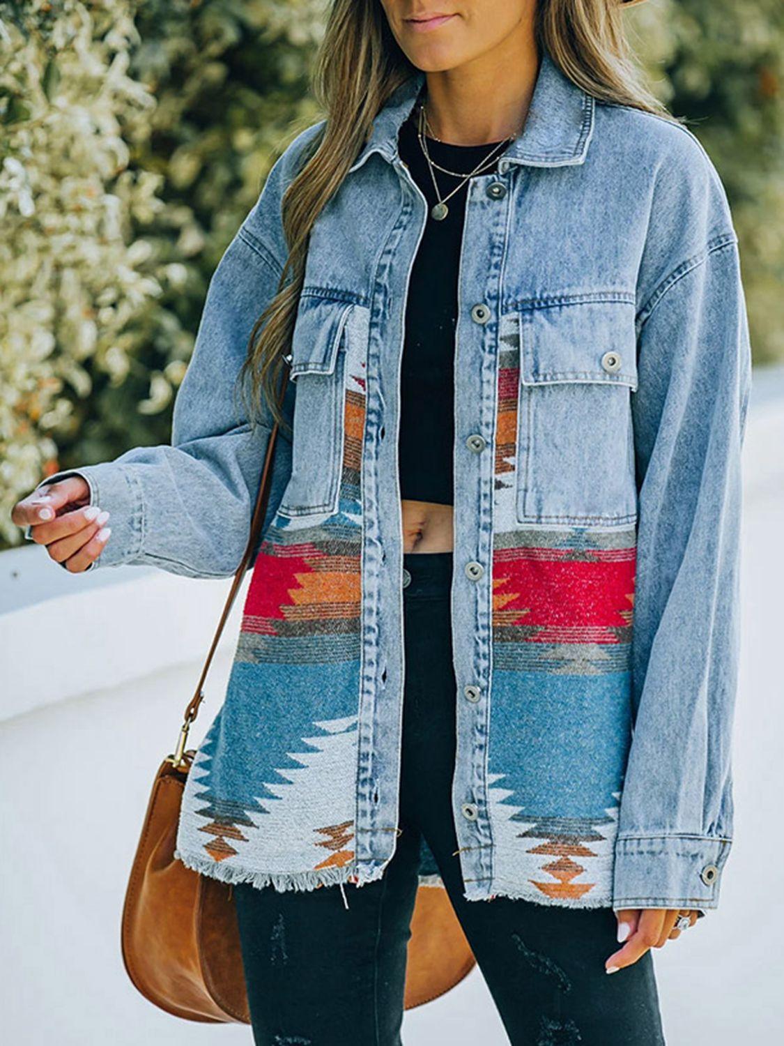 Collared Neck Dropped Shoulder Denim Jacket Carauana Store