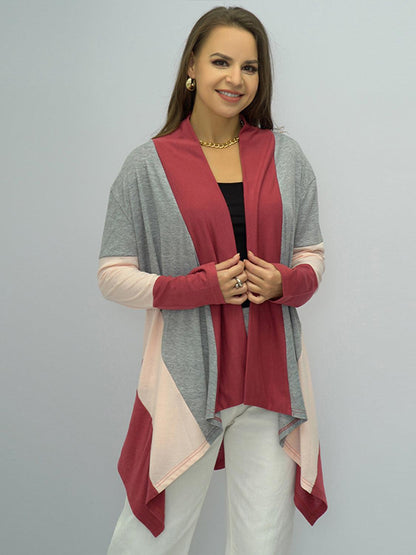 Shiny Color Block Open Front Cardigan Carauana Store