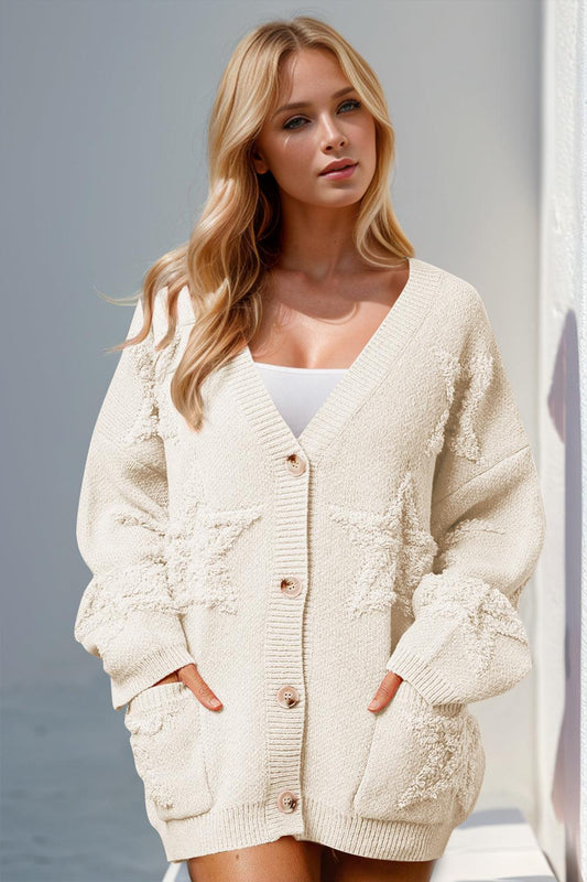 Double Take Full Size Button Up Star Pattern Cardigan Carauana Store