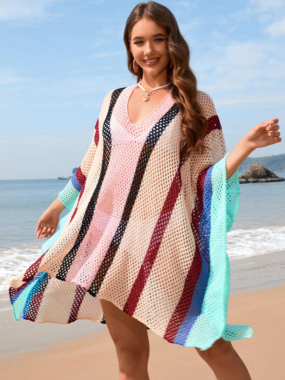 Openwork Color Block Plunge Cover-Up Carauana Store
