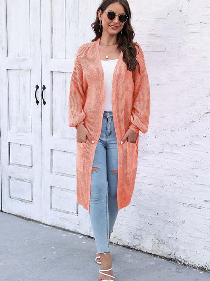 Open Front Longline Cardigan with Pockets Carauana Store