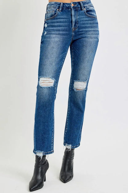 RISEN Full Size High Rise Distressed Crop Straight Jeans Carauana Store