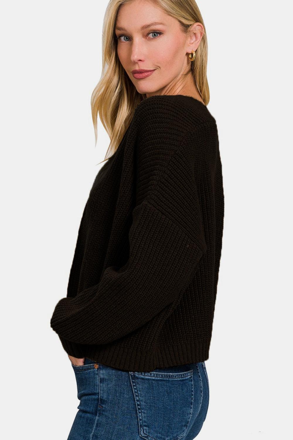 Zenana Open Front Drop Shoulder Sweater Cardigan Carauana Store