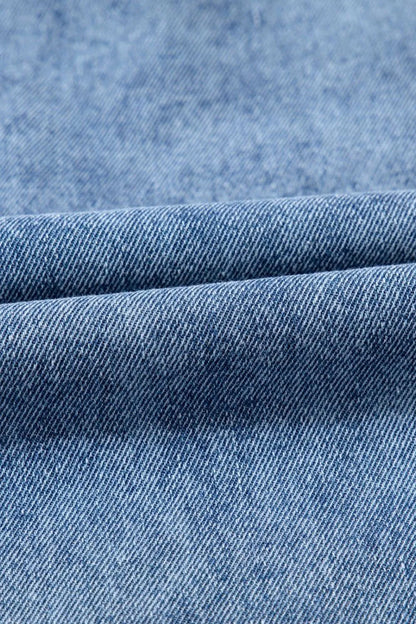 Short Sleeve Collared Patched Pocket Denim Mini Dress Carauana Store