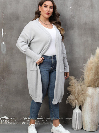 Plus Size Long Sleeve Pocketed Cardigan Carauana Store