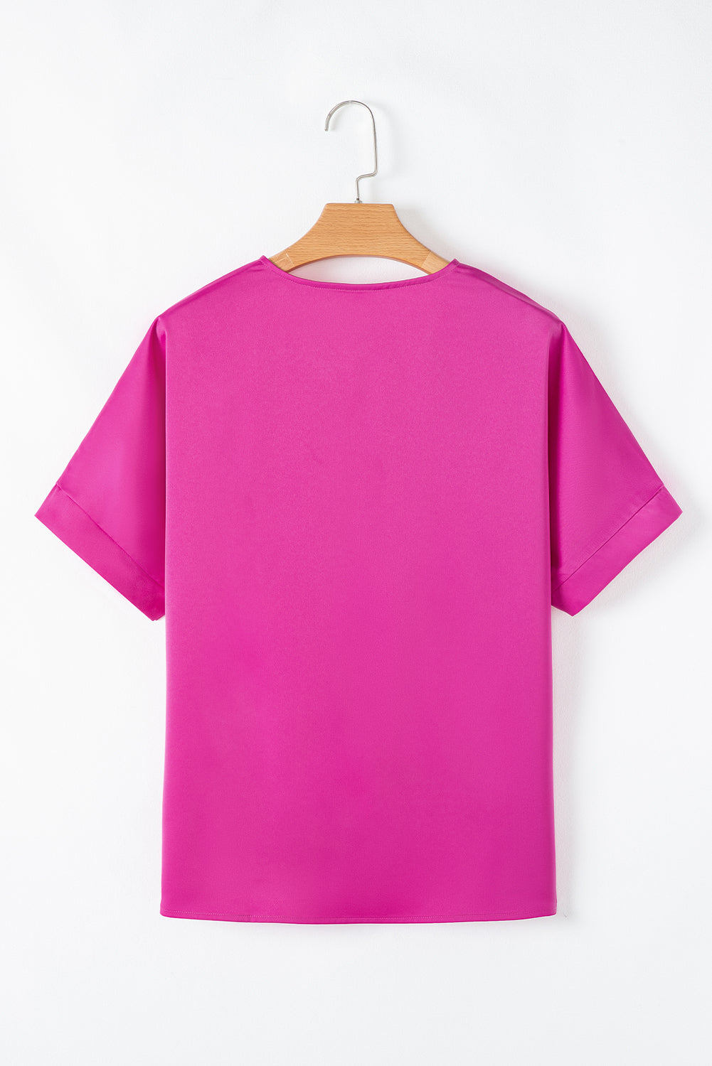 Bright Pink Silky V Neck Dolman Blouse