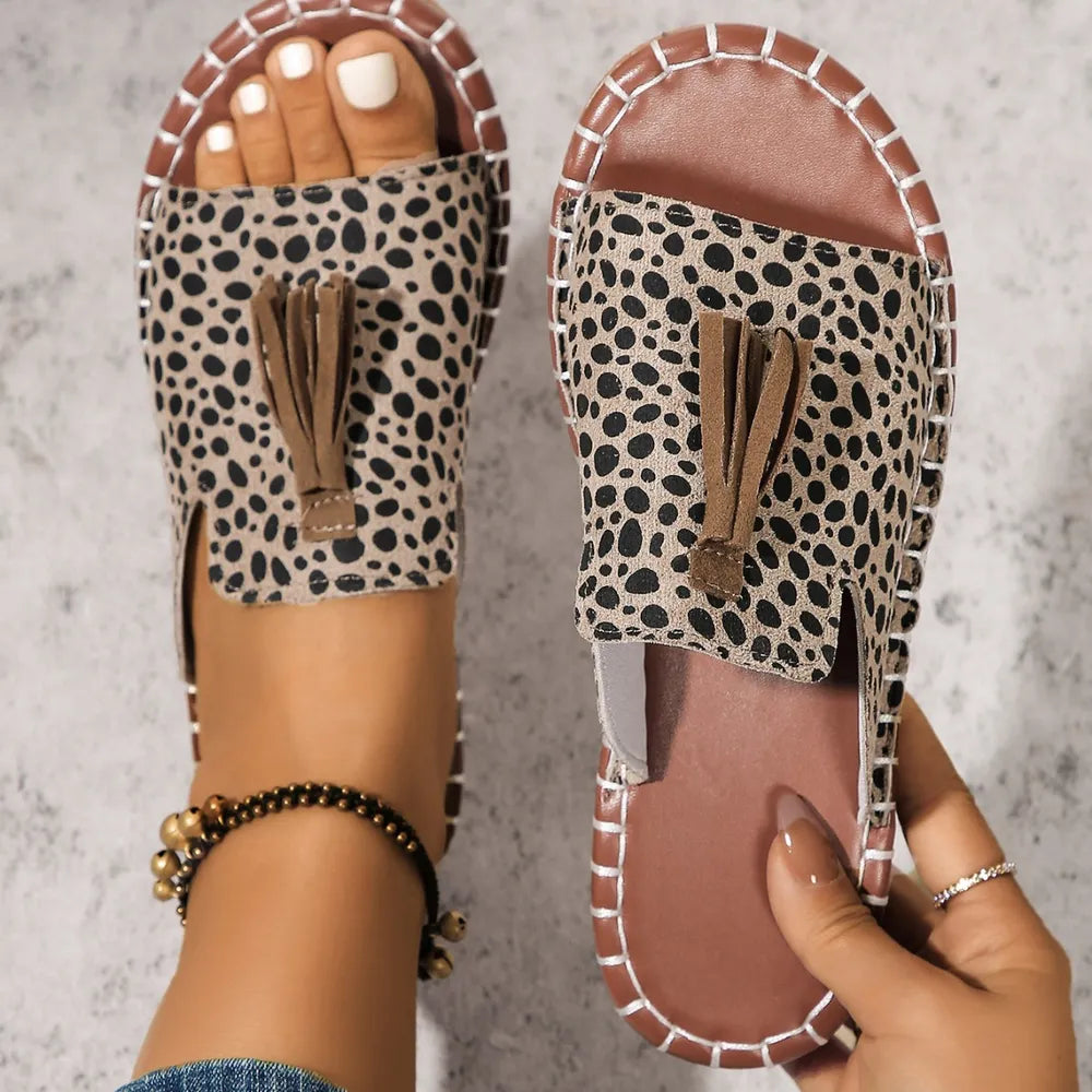 Fringe Leopard Open Toe Sandals Carauana Store