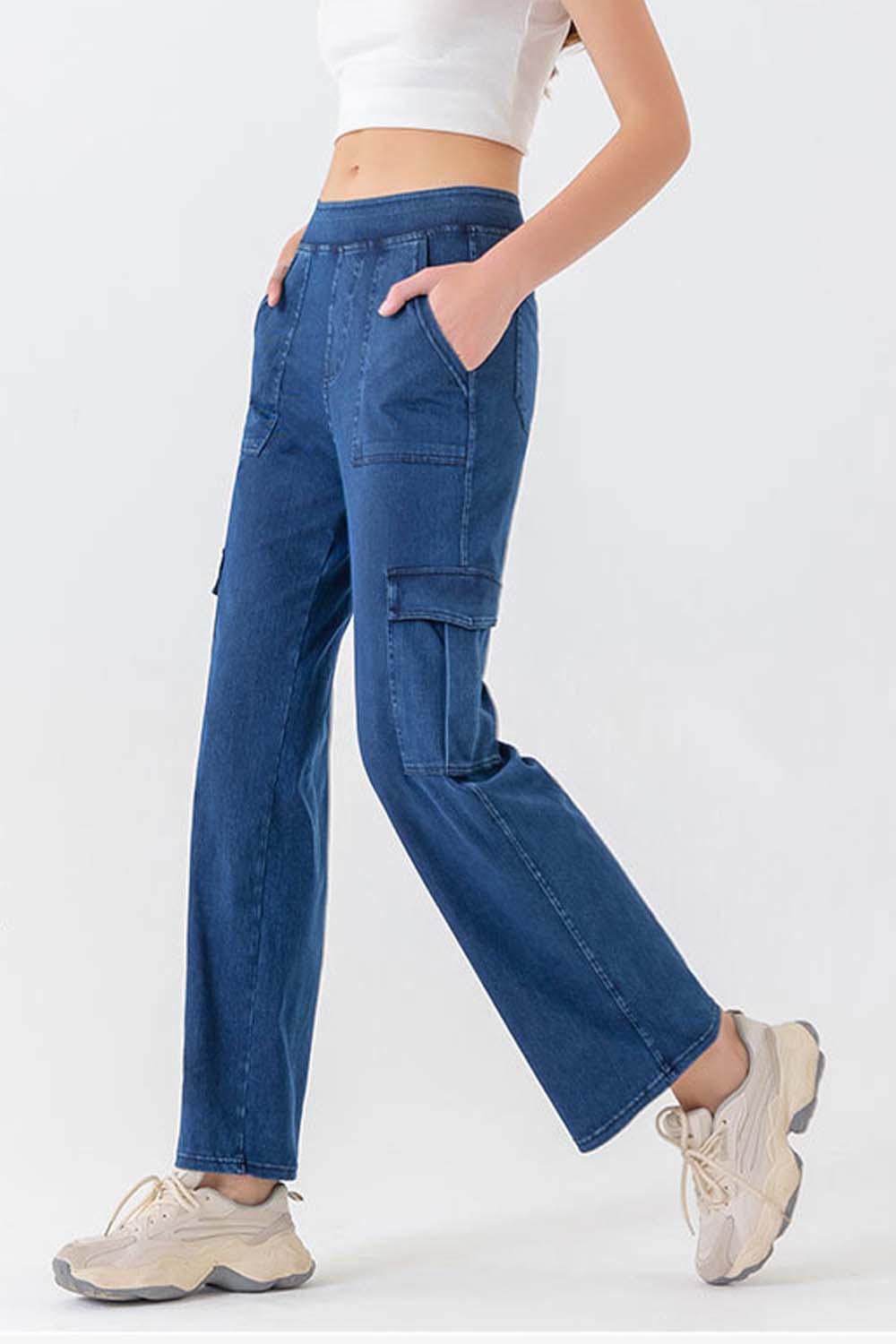 Buttoned Pocketed Long Jeans Carauana Store