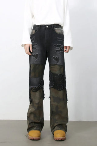 Men's Frayed Hem Camouflage Jeans