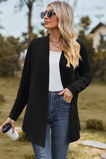 Textured Open Front Long Sleeve Cardigan Carauana Store