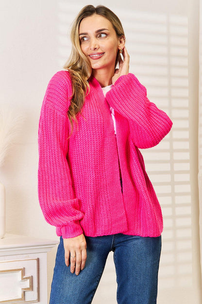 Woven Right Rib-Knit Open Front Drop Shoulder Cardigan Carauana Store