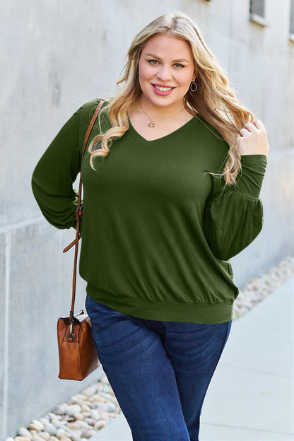 Basic Bae Full Size V-Neck Lantern Sleeve Blouse Carauana Store