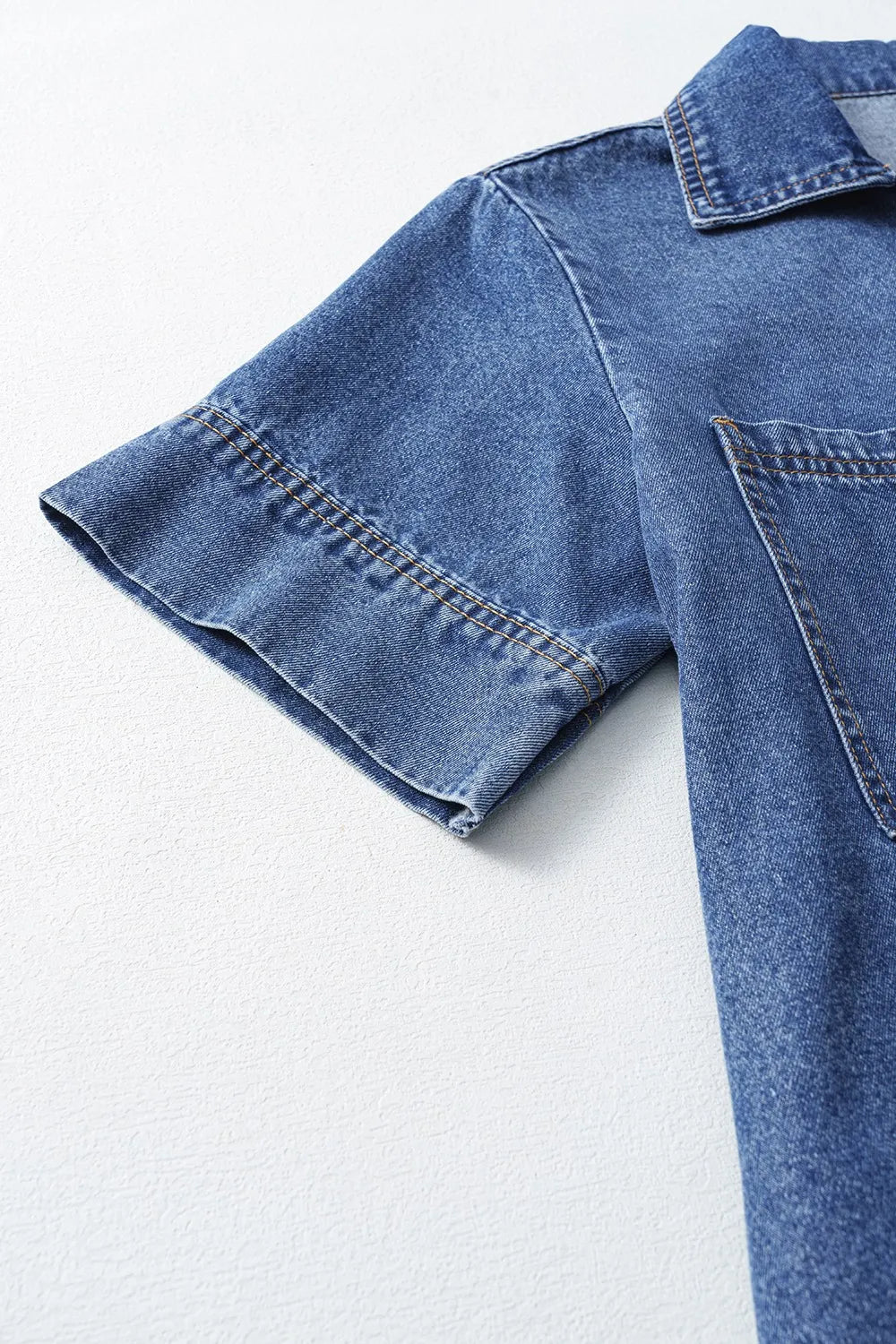 Short Sleeve Collared Patched Pocket Denim Mini Dress Carauana Store