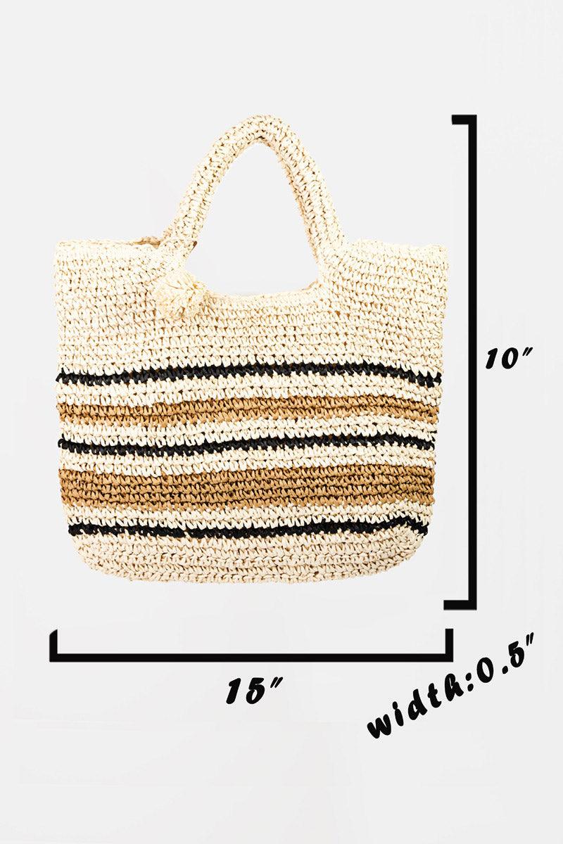 Fame Striped Straw Braided Tote Bag Carauana Store