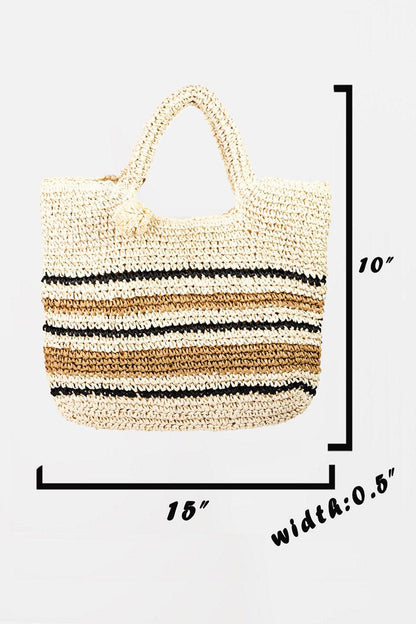 Fame Striped Straw Braided Tote Bag Carauana Store