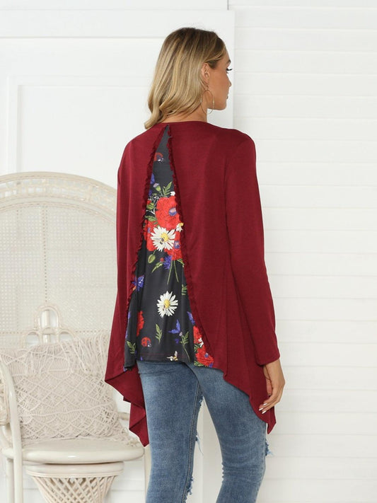 Shiny Floral Open Front Long Sleeve Cardigan Carauana Store