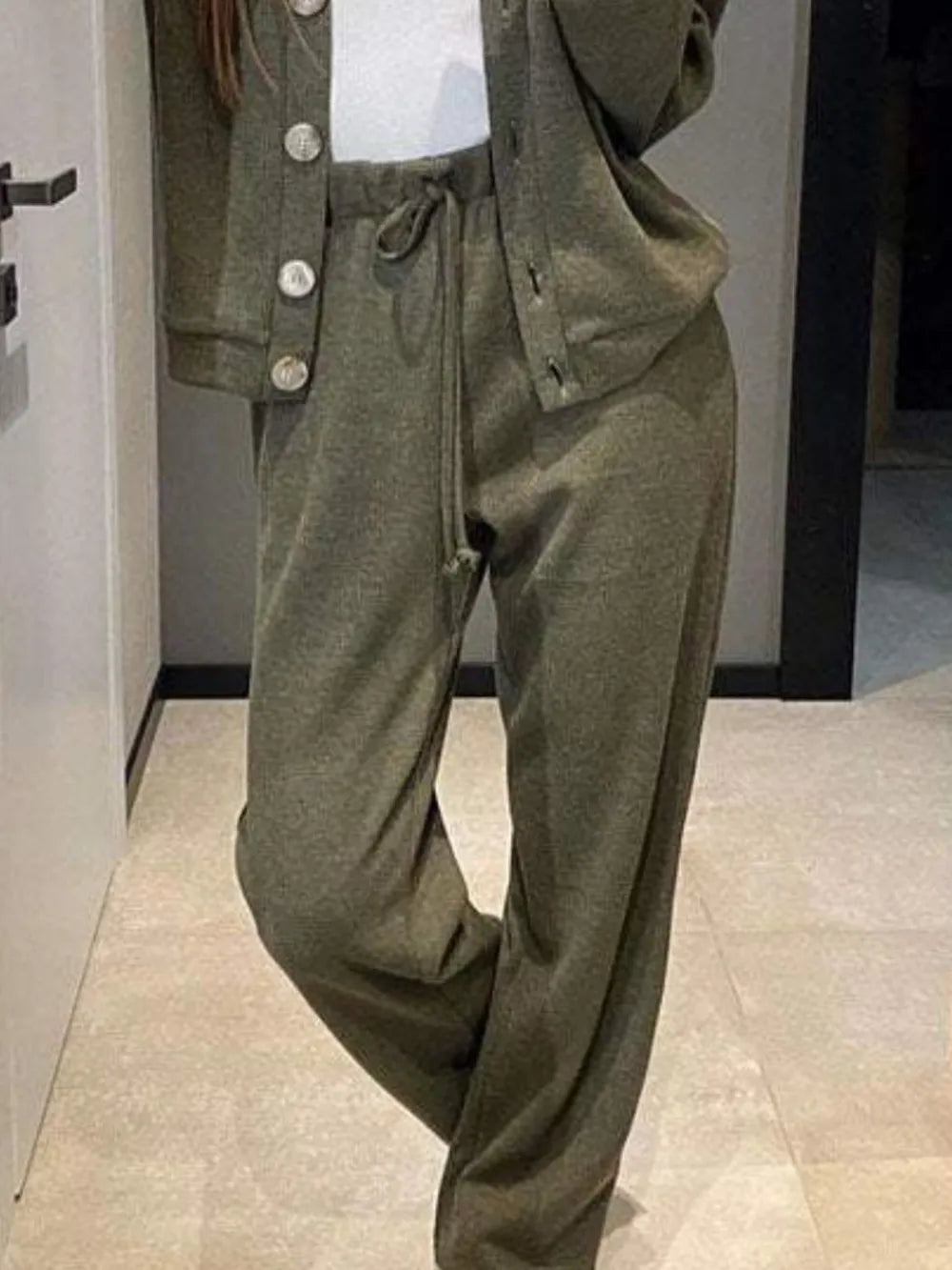 Full Size Button Up Long Sleeve Top and Pants Set Carauana Store