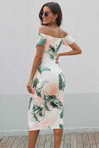 Printed Off-Shoulder Split Dress Carauana Store