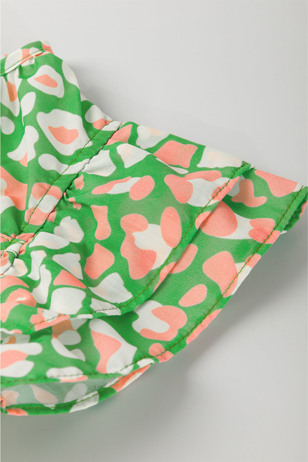 Green Abstract Leopard Tied Front Flutter Sleeve Blouse