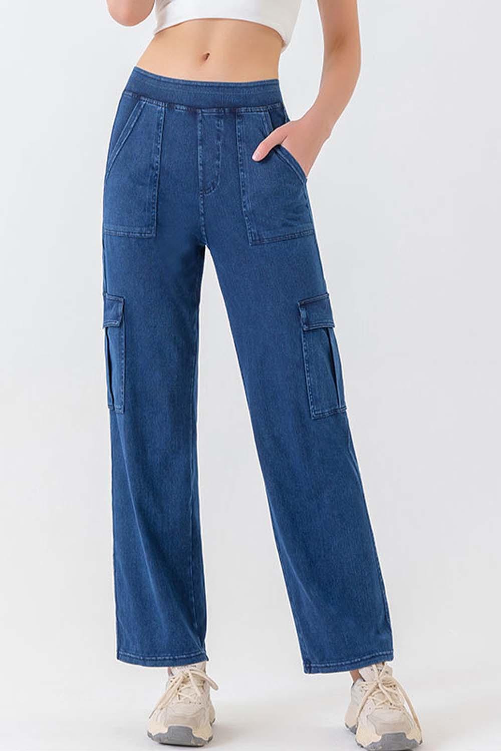 Buttoned Pocketed Long Jeans Carauana Store