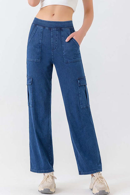 Buttoned Pocketed Long Jeans Carauana Store