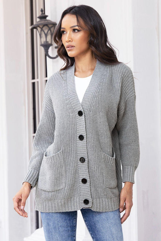Button Up Long Sleeve Cardigan with Pockets Carauana Store